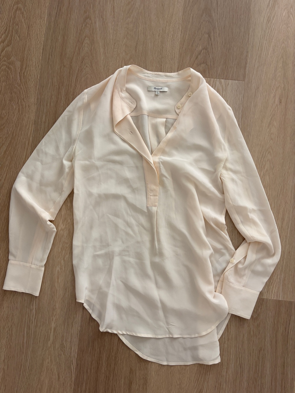 Madewell Cream Silk V-Neck Long Sleeve Blouse